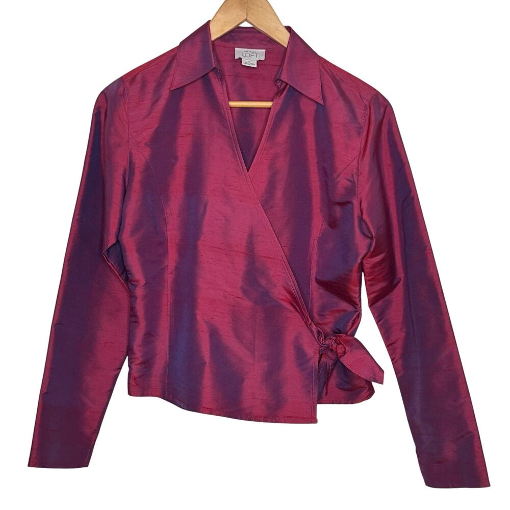 Loft 100% Silk Iridescent Shimmer Wrap Blouse Size 4